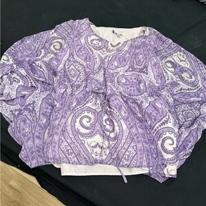 Jennifer Lopez Purple and White Oversized Tie Front Blouse